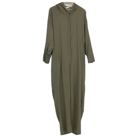 Tibi NWT Washed Viscose Utility Hoodie Jumpsuit in Moss Green LG - Picture 2 of 16